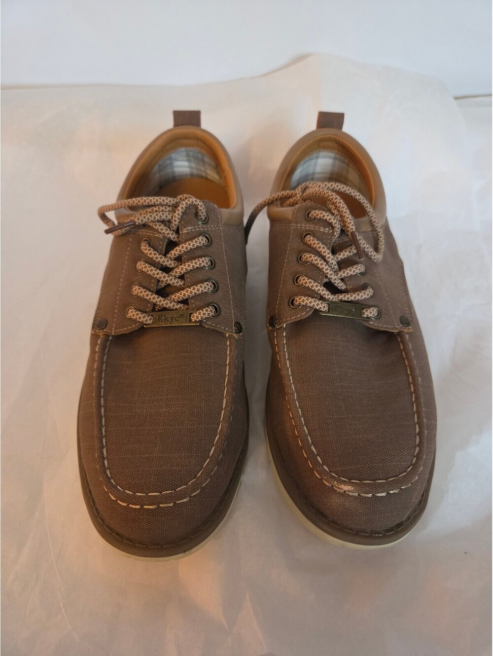 Kkyc Men's Brown Canvas Moc Toe Lace Up Casual Boat Shoes Size 10